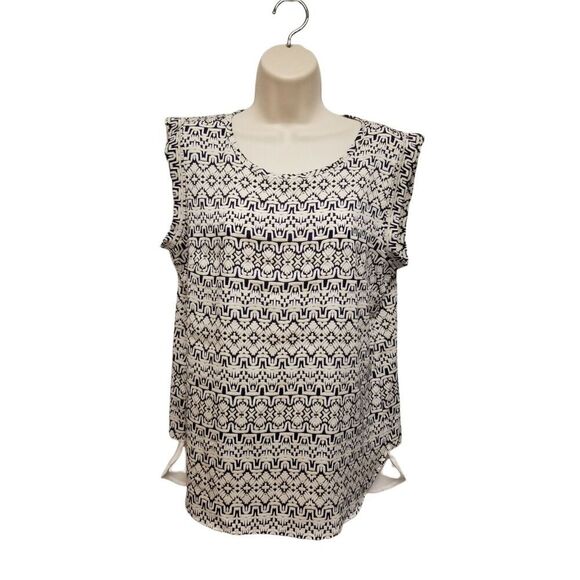THE LIMITED Scoop Neck Sleeveless Semi Sheer Multicolor Blue/Cream Blouse Size M - Picture 1 of 4